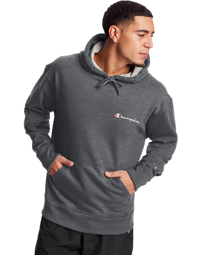 Champion Powerblend Fleece Script Logo Hoodie Heren - DonkerGrijs - Belgie 8715MZQAL